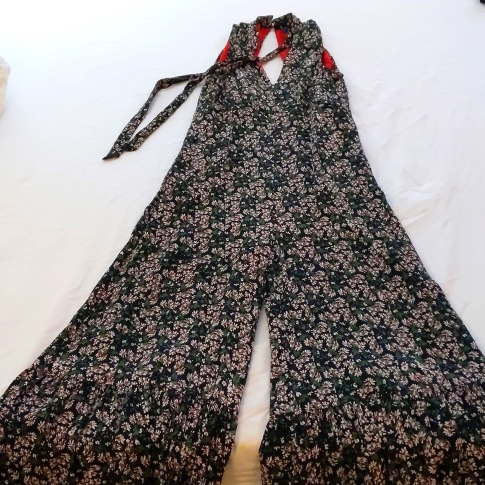 Anthropologie red and green 70s jumpsuit, size 2